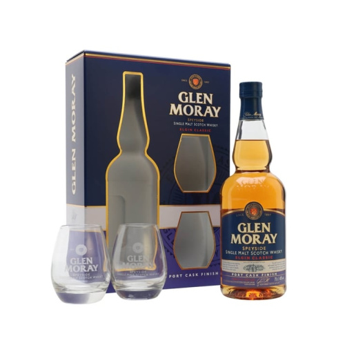 Glen Moray Port Cask Finish / Glass Set Speyside Single Malt Scotch Whisky